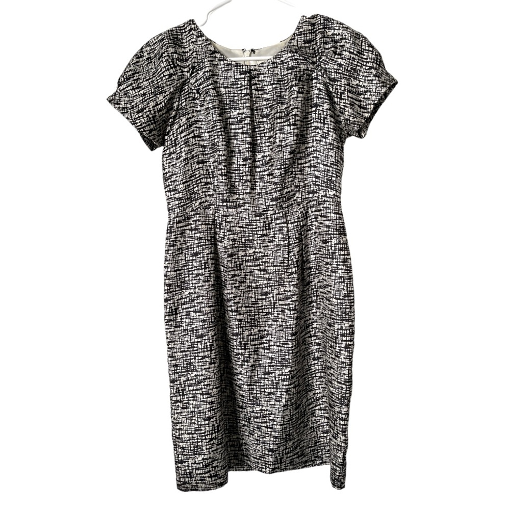 Banana Republic 100% Silk Black and White Cap Sleeve Shift Dress Petite 4